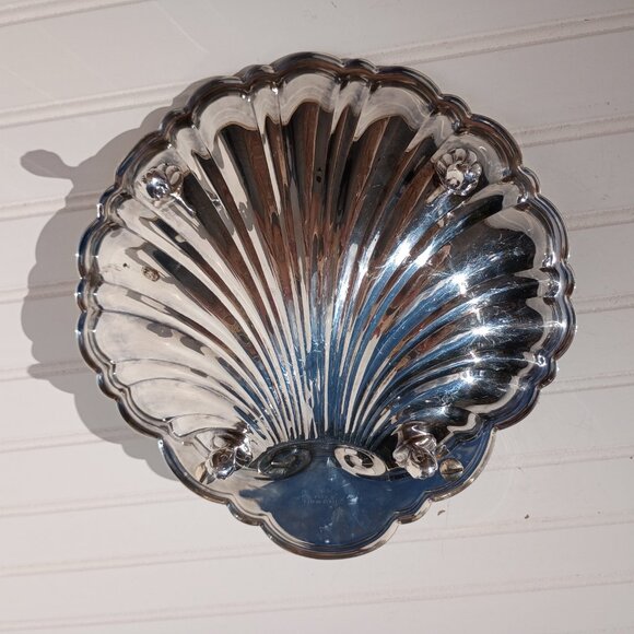 Sheffield Silver Co Clam Shell Footed Serving Dish Silverplated Scalloped Vtg - Picture 3 of 10